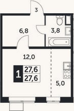 Планировка: Студия, 27,6 м²