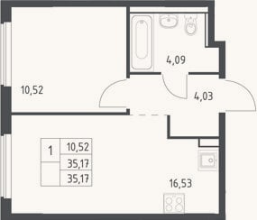Планировка: 2-к, 35,2 м²