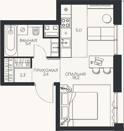 Планировка: Студия, 33,3 м²