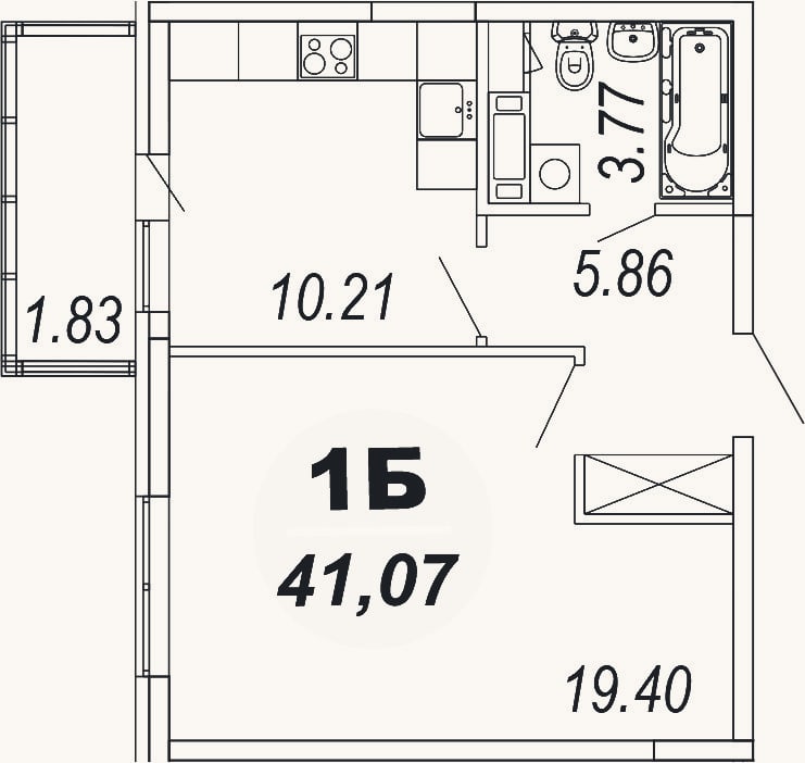 Планировка: 1-к, 39,2 м²