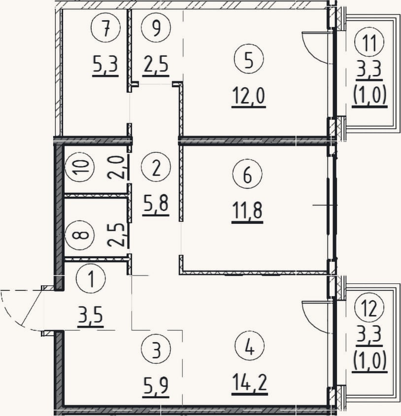 Планировка: 2-к, 65,5 м²