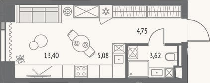 Планировка: Студия, 26,9 м²
