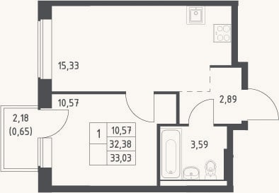 Планировка: 2-к, 32,4 м²