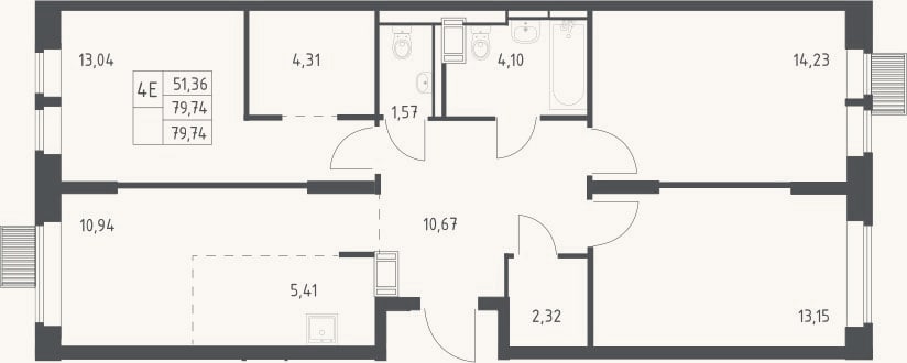 Планировка: 4+ к, 79,7 м²