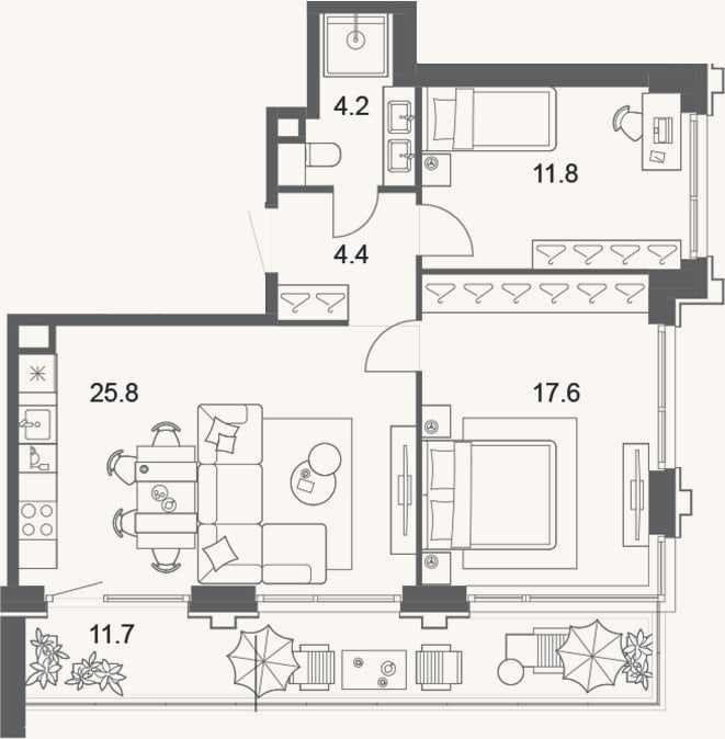 Планировка: 3-к, 63,8 м²