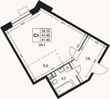 Планировка: Студия, 41,4 м²