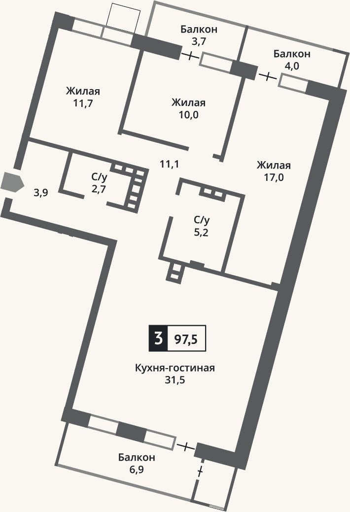 Планировка: 4+ к, 93,1 м²