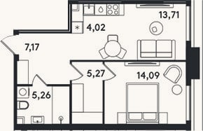 Планировка: 2-к, 49,5 м²
