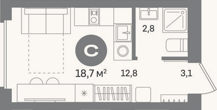 Планировка: Студия, 18,7 м²