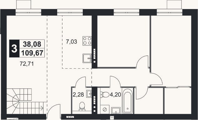 Планировка: 4+ к, 98,6 м²