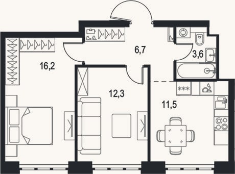 Планировка: 2-к, 50,3 м²