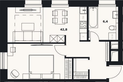Планировка: Студия, 49,2 м²