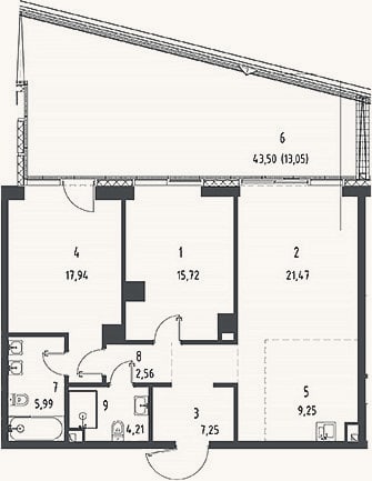 Планировка: 3-к, 85,6 м²