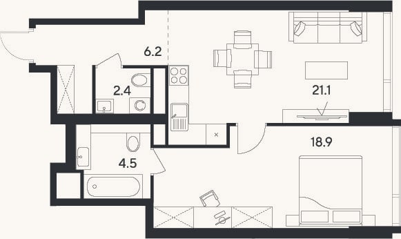 Планировка: 2-к, 53,1 м²