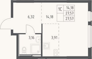 Планировка: Студия, 27,6 м²