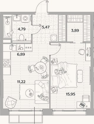 Планировка: 2-к, 48,2 м²