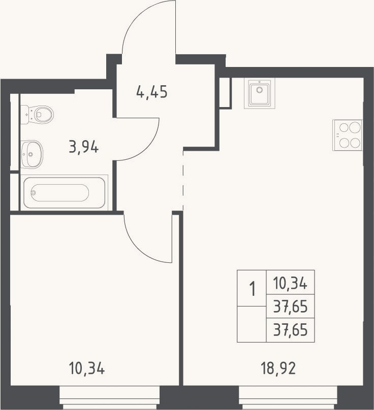 Планировка: 2-к, 37,7 м²