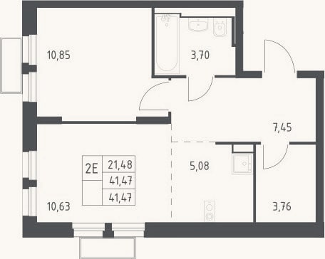 Планировка: 2-к, 41,5 м²