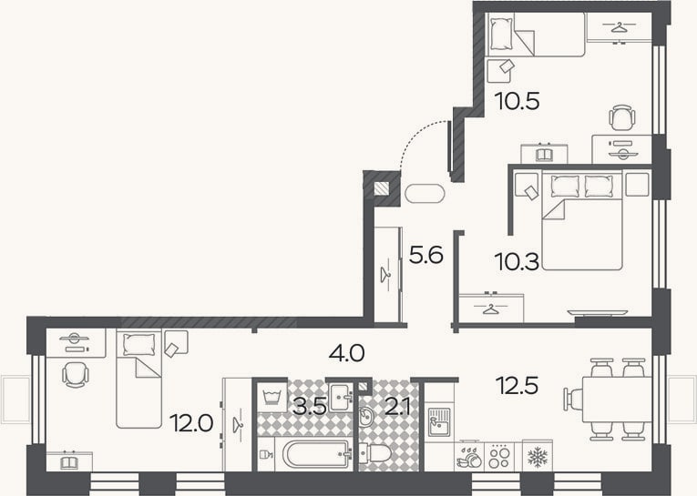 Планировка: 3-к, 60,5 м²