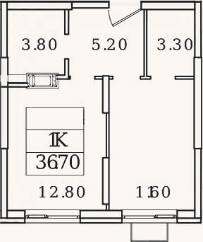 Планировка: 1-к, 36,7 м²