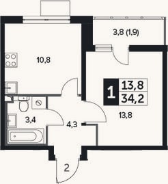 Планировка: 1-к, 32,3 м²