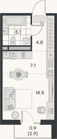 Планировка: Студия, 31,5 м²