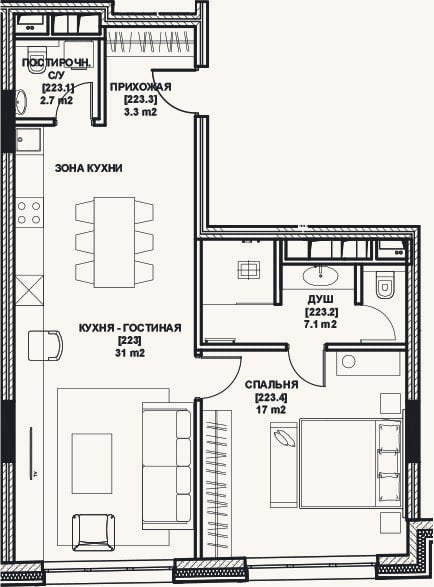 Планировка: 2-к, 63,2 м²
