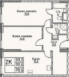 Планировка: 2-к, 70,6 м²