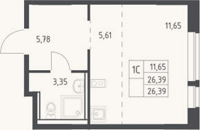 Планировка: Студия, 26,4 м²