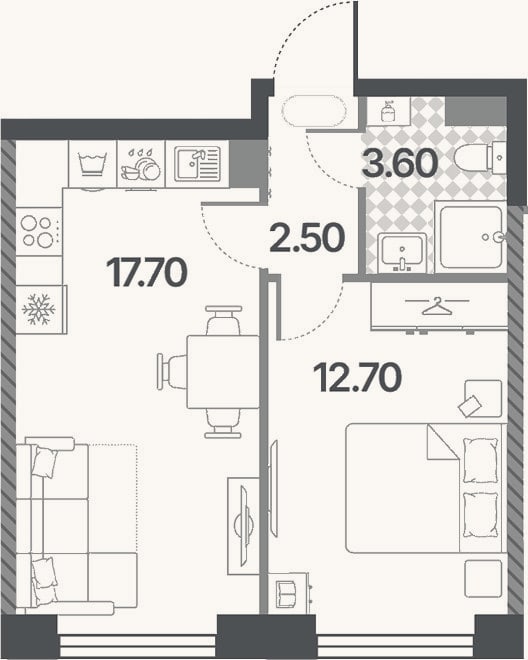 Планировка: 2-к, 36,5 м²