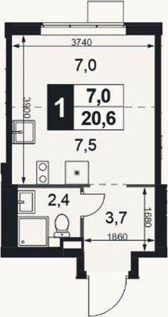 Планировка: Студия, 20,6 м²