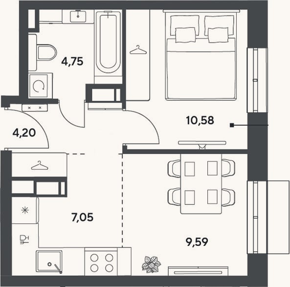 Планировка: 2-к, 36,2 м²
