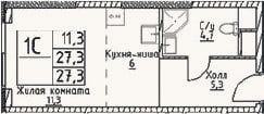 Планировка: Студия, 27,3 м²