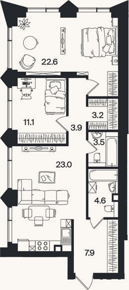 Планировка: 3-к, 79,8 м²