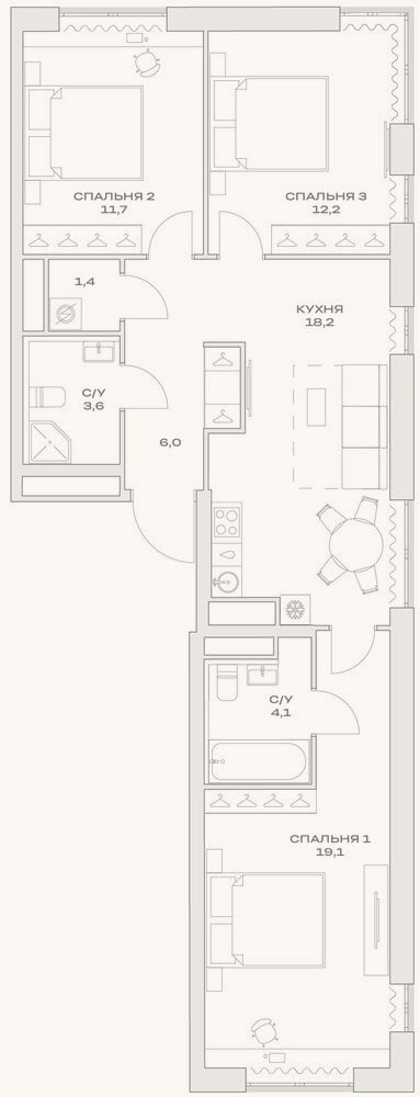 Планировка: 4+ к, 76,3 м²