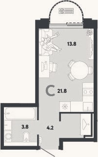 Планировка: Студия, 21,8 м²