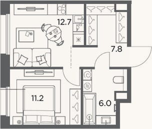 Планировка: 1-к, 37,7 м²