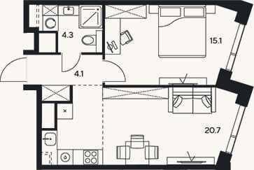 Планировка: 2-к, 44,2 м²