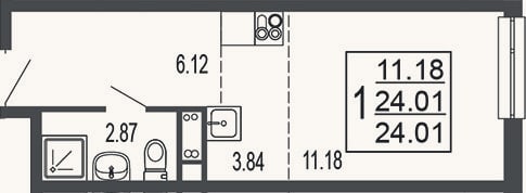Планировка: Студия, 24,6 м²