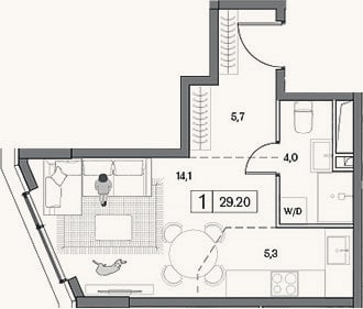 Планировка: Студия, 29,2 м²