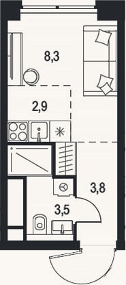 Планировка: Студия, 18,5 м²