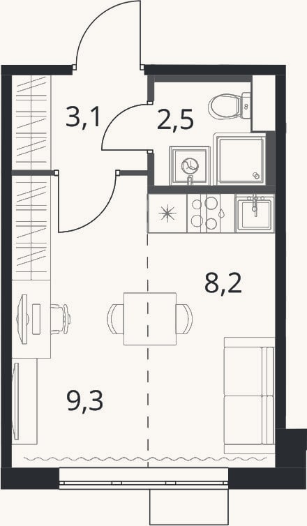 Планировка: Студия, 23,1 м²