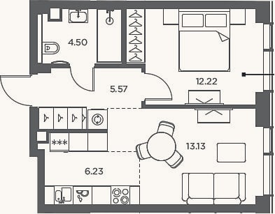 Планировка: 2-к, 41,7 м²