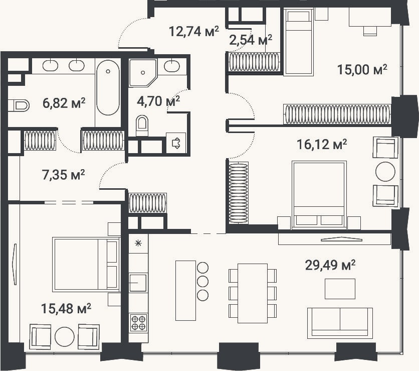 Планировка: 4+ к, 109,5 м²