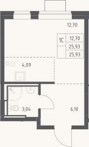 Планировка: Студия, 25,9 м²