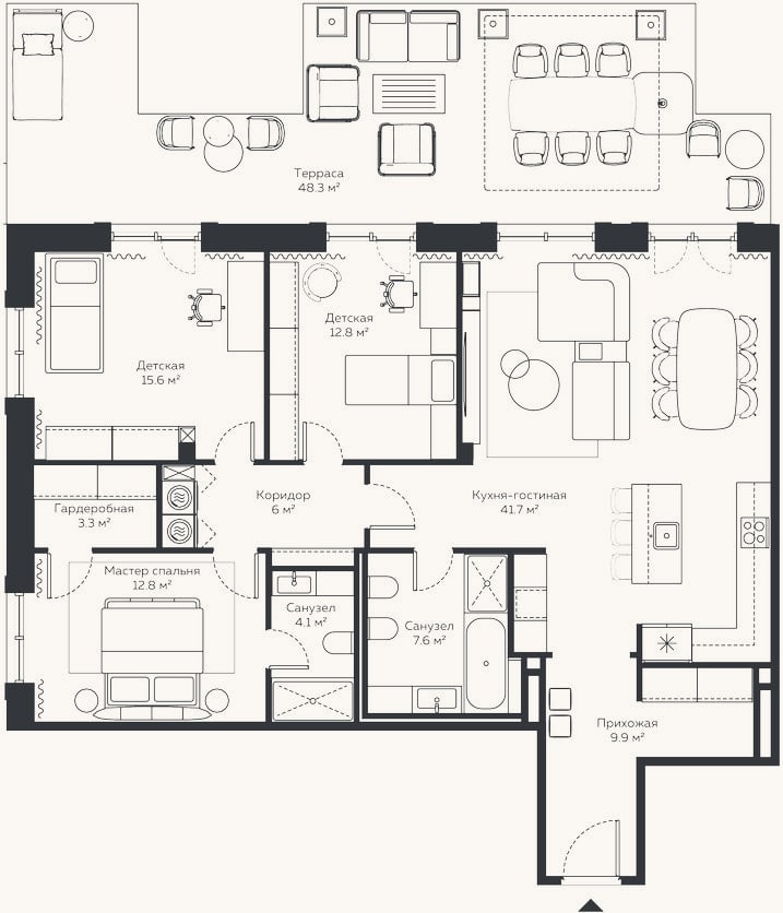 Планировка: 4+ к, 119,6 м²