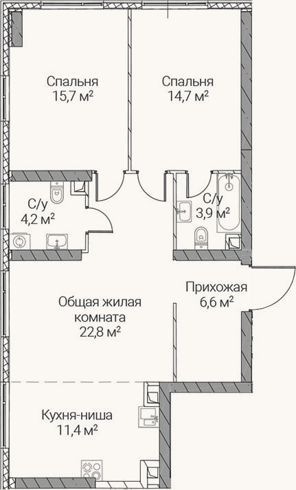 Планировка: 3-к, 79,3 м²