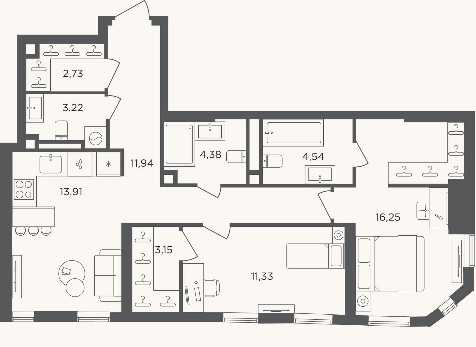 Планировка: 2-к, 71,5 м²