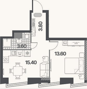 Планировка: 2-к, 36,4 м²