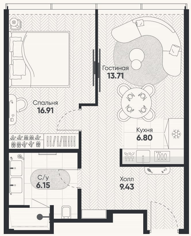 Планировка: 2-к, 53,1 м²
